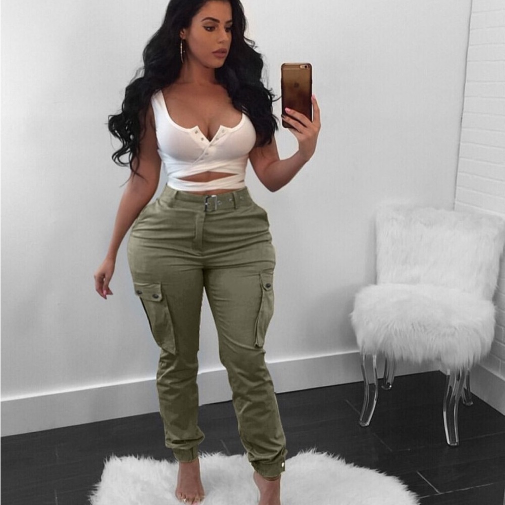 Sports Street Solid Pockets Cargo Trousers For Women
